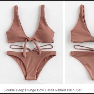 Double ribbed deep plunge bikini